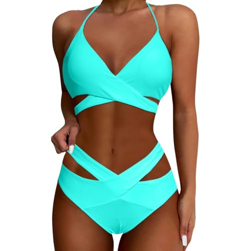 Modaworld Damen Bikini Set Crossover Bustier High Waist Bikini Bademode Elegant Zweiteiliger Badeanzug Swimsuit von Modaworld