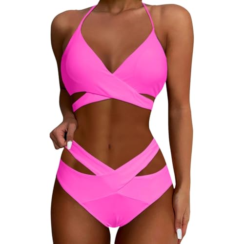 Modaworld Damen Bikini Set Crossover Bustier High Waist Bikini Bademode Elegant Zweiteiliger Badeanzug Swimsuit von Modaworld
