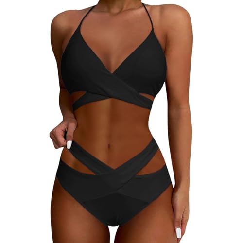 Modaworld Damen Bikini Set Crossover Bustier High Waist Bikini Bademode Elegant Zweiteiliger Badeanzug Swimsuit von Modaworld