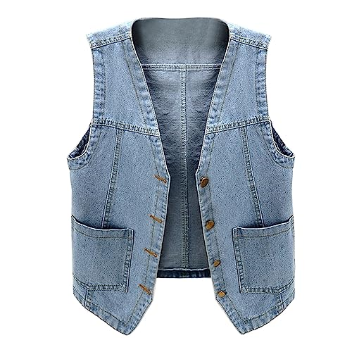 Modaworld Damen Jeansweste übergröße Denim Jacke Ärmellos Beiläufige Jeansweste Denim Weste Vest Frühling Cardigan Top Outwear von Modaworld