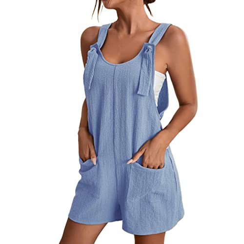 Modaworld Damen Jumpsuit Sommer Loose Fit Baggy Strampler Ärmellos Overall Baumwolle Strampler Casual Kurz Wide Leg Playsuit Hose mit Tasche von Modaworld