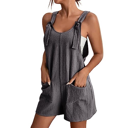 Modaworld Damen Jumpsuit Sommer Loose Fit Baggy Strampler Ärmellos Overall Baumwolle Strampler Casual Kurz Wide Leg Playsuit Hose mit Tasche von Modaworld