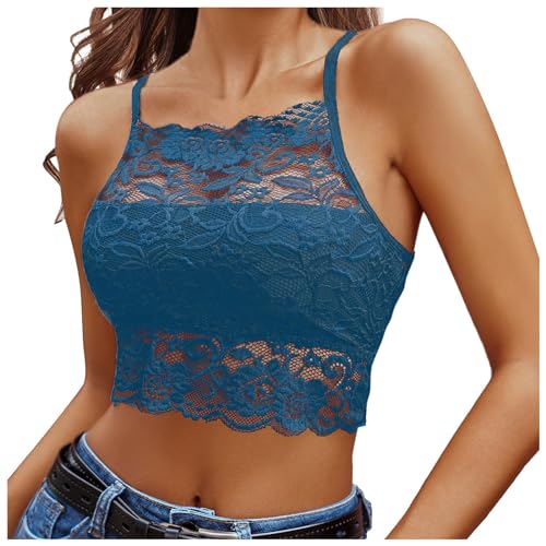 Modaworld Damen Spitzen Crop Top Camilose Unterhemd Bauchfrei Oberteile von Modaworld
