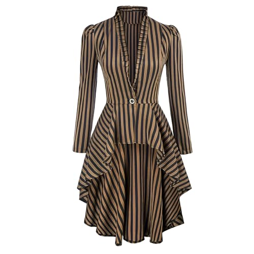 Modaworld Damen Steampunk Vintage Frack Jacke Unregelmäßiger Saum Gothic Kleidung Gehrock Lang Mantel Renaissance Halloween Kostüm Mittelalter Cosplay Uniform für frauen von Modaworld