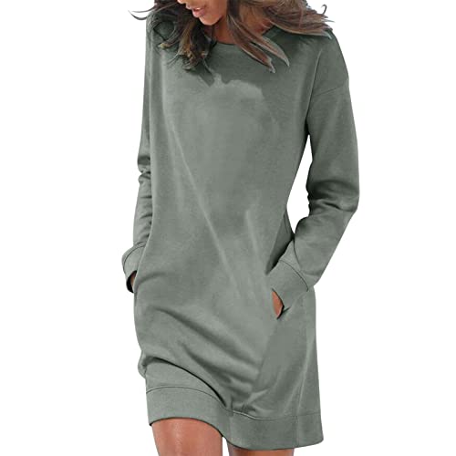 Modaworld Damen Sweatkleid Langarm Kleider Sweatshirt Dress Lässig Sportliche Longshirt Tops Minikleider mit Logodruck Herbst (grau, L) von Modaworld