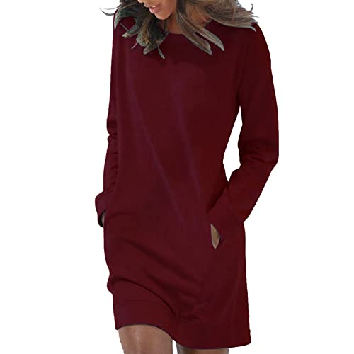 Modaworld Damen Sweatkleid Langarm Kleider Sweatshirt Dress Lässig Sportliche Longshirt Tops Minikleider mit Logodruck Herbst (rot, XL) von Modaworld