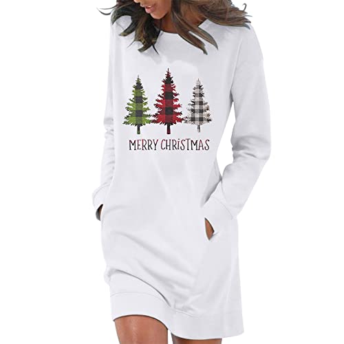 Modaworld Damen Sweatkleid Langarm Kleider Sweatshirt Dress Lässig Sportliche Longshirt Tops Minikleider mit Logodruck Herbst von Modaworld