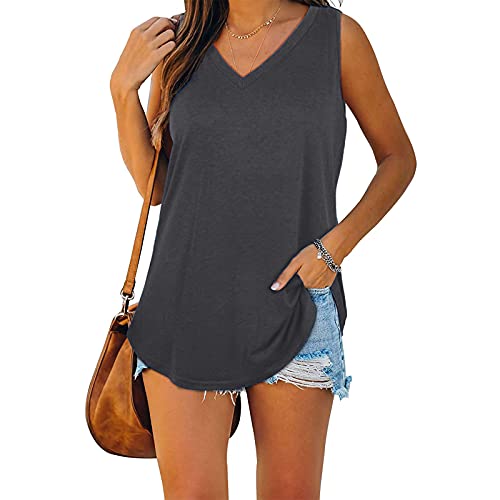 Modaworld Damen Tank Top Sommer Ärmellose T Shirt V-Ausschnitt Weste Bluse Basic Oberteile Tunika Casual Lose Shirt Tops von Modaworld