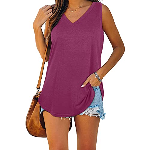 Modaworld Damen Tank Top Sommer Ärmellose T Shirt V-Ausschnitt Weste Bluse Basic Oberteile Tunika Casual Lose Shirt Tops von Modaworld