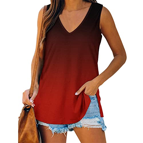 Modaworld Damen Tank Top Sommer Ärmellose T Shirt V-Ausschnitt Weste Bluse Basic Oberteile Tunika Casual Lose Shirt Tops von Modaworld