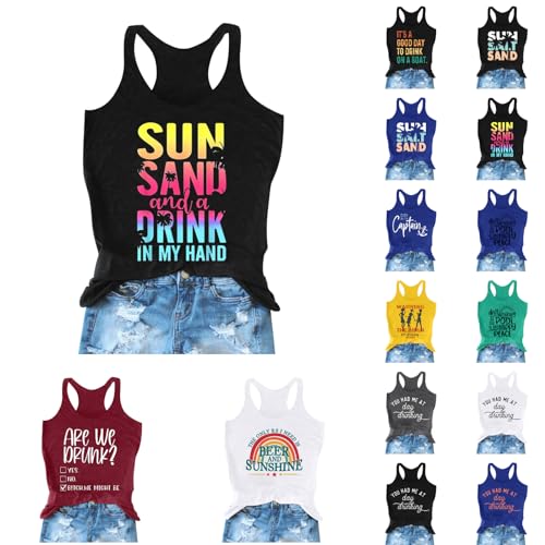 Modaworld Damen-Tanktop Mit Vintage-Grafik Racerback äRmellos Sommer LäSsig Lockere Tank-Top Urlaub Klassische Passform Cami von Modaworld