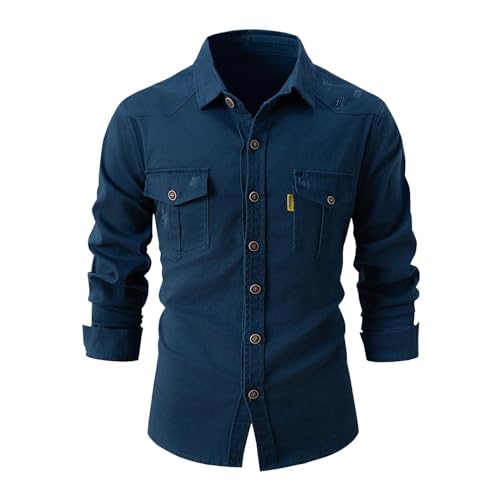 Modaworld Freizeit Hemd - Denim Shirt mit Kariert - Hemden Cowboy Style Für Männer - Bügelfreies Hemd mit geradem Schnitt - Jeanshemd Herren Denim Shirt Langarmhemd - Button up Baumwollhemd von Modaworld