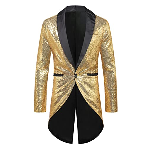 Modaworld Glitzer Sakko Herren Party Slim Fit Blazer Frack Pailletten Gold Anzugjacke Zirkus Kostüm Vintage Paillette Sakko von Modaworld