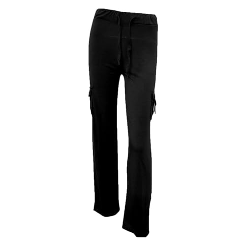 Modaworld Haremshose Damen Lang Yogahose Sommerhose Leicht Weites Bein Straighthose Freizeithose mit Taschen von Modaworld