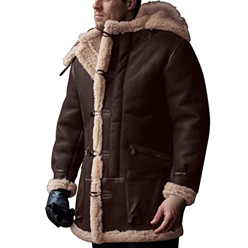 Modaworld Herren Fliegerjacke Leder Gefüttert Teddy-Fleece Kunstleder Bomberjacke Pilotenjacke Lederjacke Cargo Militär Pilot Winter Jacke Softshelljacke Bomber Army Übergangs Feldjacke Bikerjacke von Modaworld