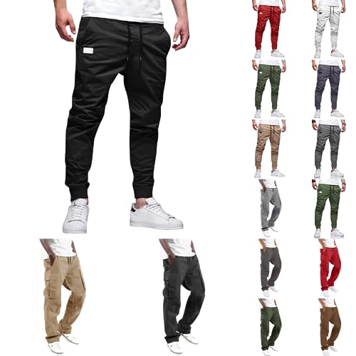 Modaworld Herren Hose Chino Cargo Hose Jogginghose Herren Baumwolle Sporthose Casual Freizeithose Elastische Taille mit Kordelzug Sweatpants Cargohose Herren mit Taschen von Modaworld