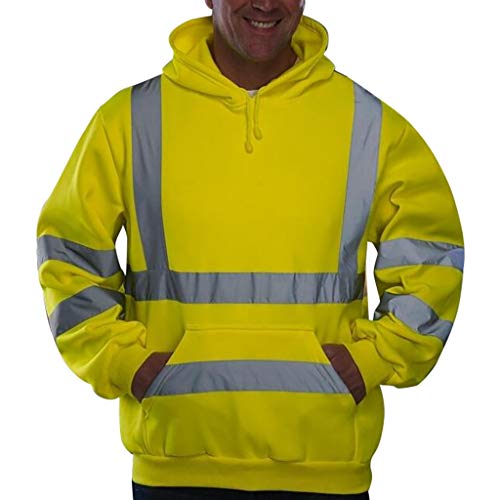 Modaworld Herren Kapuzenpullover Road Work Warnschutz Pullover Langarm Kapuzenpulli Tops Langarmshirt Kapuzenpullover mit Sicherheits Reflexstreifen Leuchtend Warnweste Sweatshirts Bluse von Modaworld