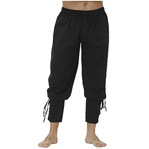 Modaworld Herren Knöchelriemen Manschetten Renaissance Hosen Mittelalterliche Kleidung mit Kordelzug Einfarbige Hose Herren Hose mit Kordelzug Tasche Einfarbiges Sporthose Freizeithose Herbsthose von Modaworld