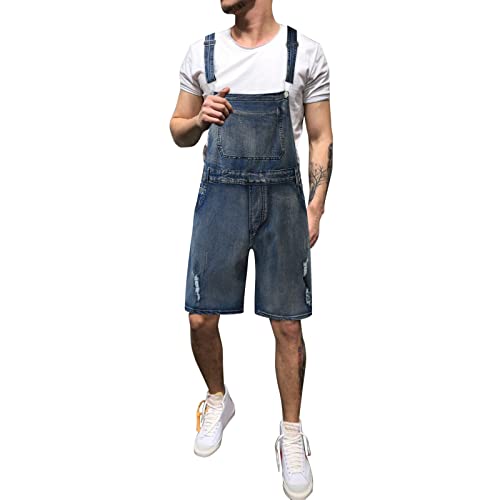 Modaworld Herren Kurze Jeans Latzhose Jumpsuit Streetwear Hosenträgerhose Herren Jeansoverall Jeans Hose Retro Denim Bib Overalls Skinny Fit Gewaschen Zerreißen Arbeitshosen Pocket Jeans von Modaworld