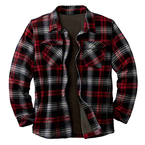 Modaworld Herren Langarm Kariertes Bequemes Button-up Baumwollhemd Thermohemd Flanellhemd Winterjacke Gefüttert Fleecefutter schützendem Innenfutter Holzfällerhemd Arbeitshemd Outdoor von Modaworld