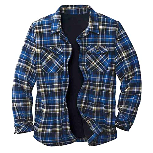 Modaworld Herren Langarm Kariertes Bequemes Button-up Baumwollhemd Thermohemd Flanellhemd Winterjacke Gefüttert Fleecefutter schützendem Innenfutter Holzfällerhemd Arbeitshemd Outdoor von Modaworld