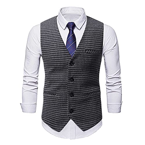 Modaworld Herren Weste für Männer Weste Anzugweste V Ausschnitt Ärmellose Blazer Tops Notch Revers Tweed Slim Fit Weste für Hochzeit von Modaworld