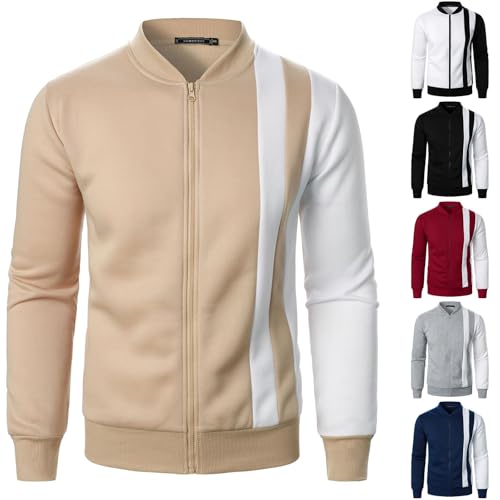 Modaworld Herren Zip Jacke Herren Sweatjacke Trainingsjacke Herren Baumwolle Streetwear Unisex Patchwork Coat von Modaworld