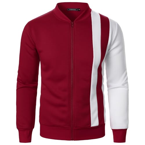 Modaworld Herren Zip Jacke Herren Sweatjacke Trainingsjacke Herren Baumwolle Streetwear Unisex Patchwork Coat von Modaworld