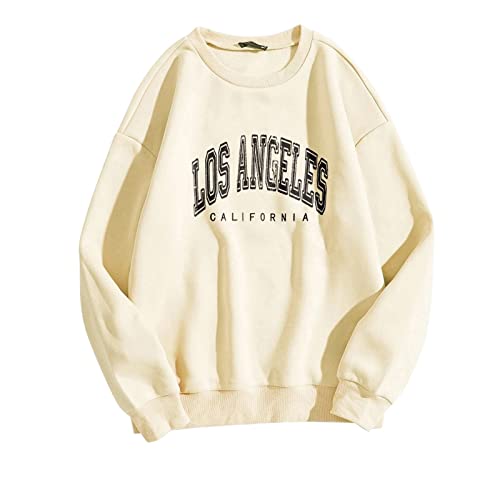 Modaworld Hoodie Damen Los Angeles Langarm Sweatshirts Oversized Pulli Letter Print Hoodies Lässiges Sweatshirt Übergroßer Hip Hop Farbblock Pullover Hoodies Stitching Tops Bluse von Modaworld