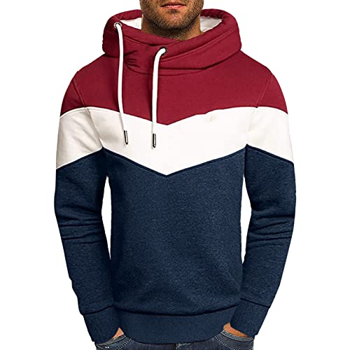 Modaworld Hoodie Herren Kapuzenpullover Patchwork Sweatshirts Casual Langarm Hoody Pullover Tops mit Kängurutaschen von Modaworld