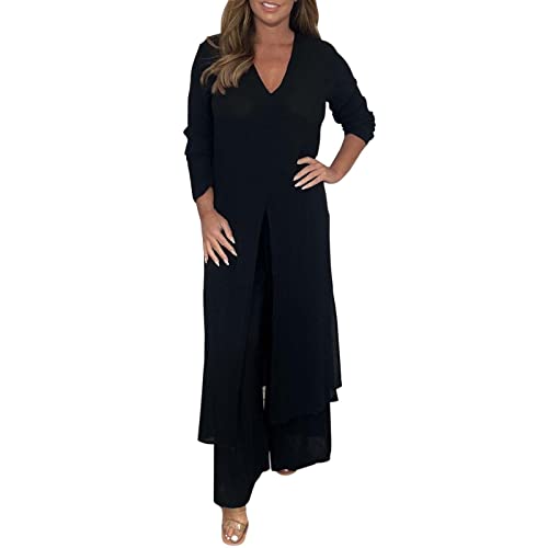 Modaworld Hosenanzug Damen Hochzeit Festlich Elegant 2 Teilig Loungewear Einfarbig Sommer Outfits Streetwear Freizeitanzug Anzug Hausanzug Zweiteiler Tracksuit Set von Modaworld