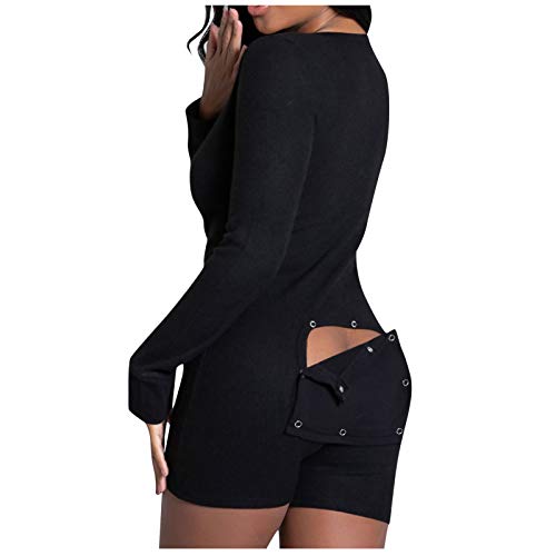 Kurz Schlafanzug Damen Kuschelig Sexy Jumpsuit Geknöpfter Klappe Pyjama Erwachsene Frauen Elegant Schlank Strampler mit öffnung Overall mit Knopf von Modaworld