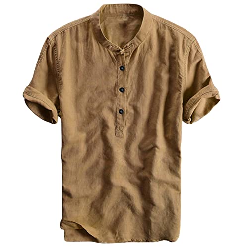 Modaworld Leinenhemd Herren Kurzarm Hemd Sommer Kurzarmhemd Shirt Regular fit Leinen Hemden Leichte Freizeithemd Loose Revers Sommerhemden Einfarbig Shirts Bluse von Modaworld