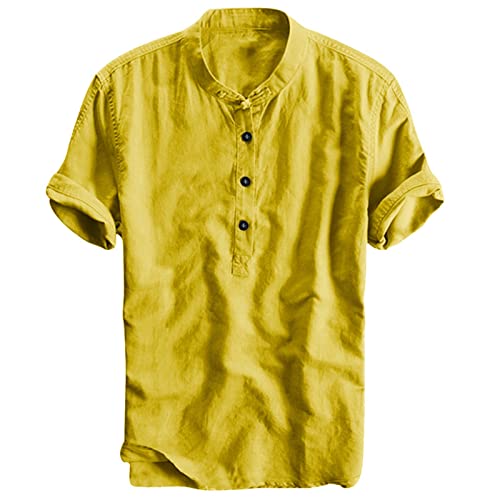 Modaworld Leinenhemd Herren Kurzarm Hemd Sommer Kurzarmhemd Shirt Regular fit Leinen Hemden Leichte Freizeithemd Loose Revers Sommerhemden Männer Einfarbig Shirts Tshirt Bluse von Modaworld