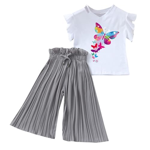 Modaworld Mädchen Anzug,Süße Outfit Kleinkind,Sonnenblume T-shirt + Chiffon Hose mit weitem Bein,Floral Print Tops Mädchen,Geburtstag Girls Hosenanzug Frühling Sommer Sets von Modaworld