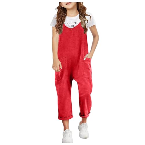 Modaworld Mädchen Jumpsuit Kurz Lässige Latz-Shorts Ärmellose Jumpsuits Sommer Einfarbig Overall Kurze Hose Kinder Kleidung Causal Shorts Latzhose für Mädchen 4-13 Jahre von Modaworld