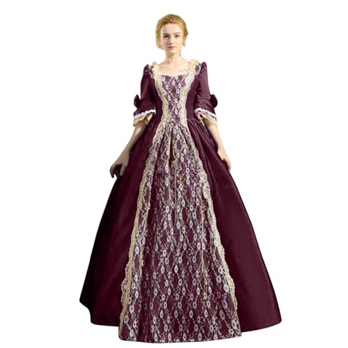 Modaworld Mittelalter Renaissance Kostüm für Damen Vintage Lange Kleider Bodenlanges Abendkleid Elegant Gothic Kleid Viktorianisches Prinzessin Barock Rokoko Kostüm Karneval Partykleid von Modaworld