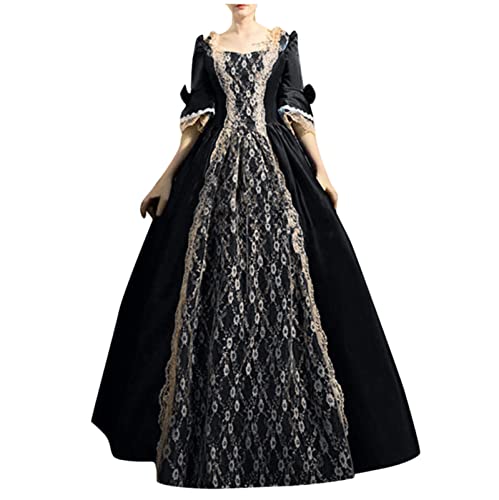 Modaworld Mittelalter Renaissance Kostüm für Damen Vintage Lange Kleider Bodenlanges Abendkleid Elegant Gothic Kleid Viktorianisches Prinzessin Barock Rokoko Kostüm Karneval Partykleid von Modaworld