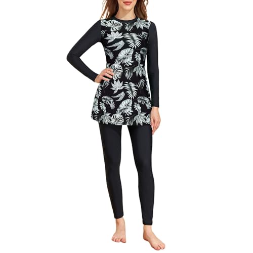 Modaworld Muslimische Badeanzug Frauen in Übergröße Tankinis 2-teilige Badebekleidung Muslim Bademode für Damen Schwimmanzug Abnehmbare Brustpolster für Strand Surfkleidung Islamische Arabische von Modaworld