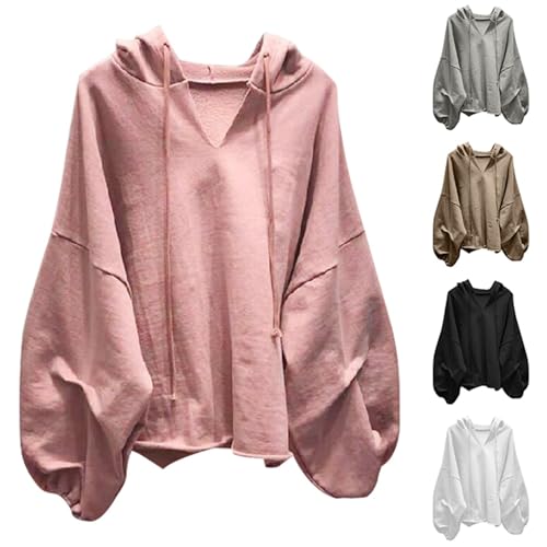 Modaworld Pullover Damen Hoodie Langarm V Ausschnitt Pullover Sweatshirt Kapuzenpullover Einfarbig Damen Drawstring Top Modaworld Pullover Damen Hoodie Langarm V Ausschnitt Pullover Sweatshirt Kapuzenpullover Einfarbig Damen Drawstring Top von Modaworld