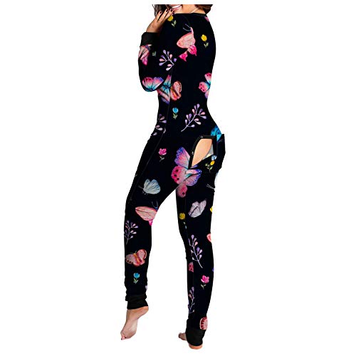 Modaworld Pyjama Damen Po Klappe - Valentinstag Jumpsuit Damen Sexy Schlafanzug Eng Jumpsuits Onepiece Schlafoverall Erwachsene Strampler Einteiler Onesie Hausanzug Weihnachten Overall Sleepwear von Modaworld