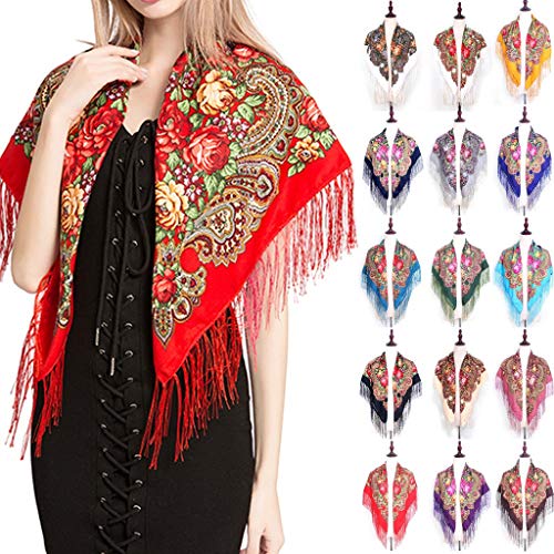 Modaworld Schals für Frauen Scarves Russischer Babuschka-Schal für Damen, Schal, übergroß, traditioneller ukrainischer Retro-Stil, bedruckte Quasten, quadratische Schals Hair Scarf for Women von Modaworld