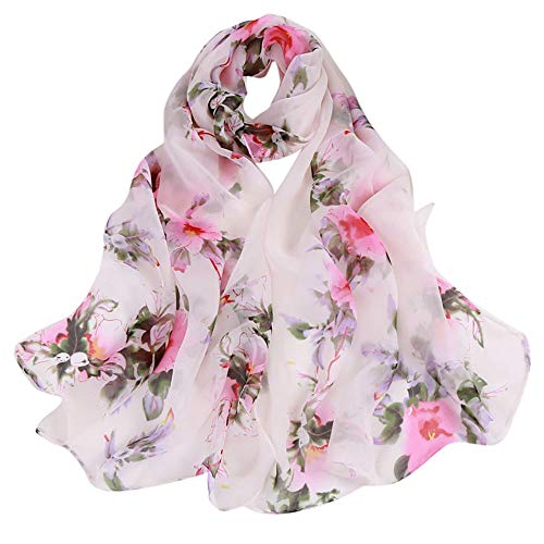 Modaworld Seidenschal Damen Warm Weich Seidentuch Herbst Winter Retro Gedruckt Schal Farbige Streifen Blumenmuster Lange Halstücher Sonnenschut Stola Ganzjährig von Modaworld