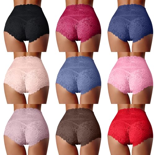 Modaworld Spitze Unterwäsche Damen High Waisted Slip Hohe Taille Unterhosen Sexy Hipster Soft Slips Bequem Underwear Frauen Nahtlos Spitzen von Modaworld