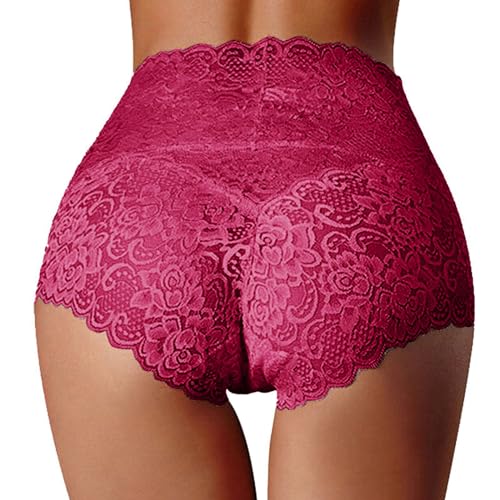 Modaworld Spitze Unterwäsche Damen High Waisted Slip Hohe Taille Unterhosen Sexy Hipster Soft Slips Bequem Underwear Frauen Nahtlos Spitzen von Modaworld