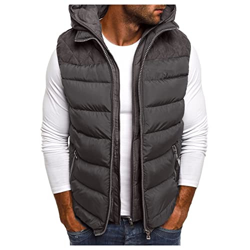 Modaworld Steppweste Herren Leicht Baumwolle Ärmellose Daunenjacke mit Kapuze Warmes Winterweste Outdoor Fitness Thermoweste Seitentaschen Leisure Patchwork Weste von Modaworld