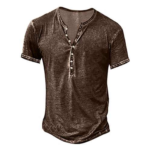 Modaworld T-Shirt Herren Kurzarm V-Ausschnitt Basic Shirt Shortsleeve Sport Oberteil mit Knopfleiste Vintage Prints Muscle Shirt Verwaschen Tops von Modaworld