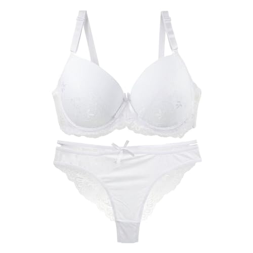 Unterwäsche Set BH und Slip Dessous Damen Spitze BH Unterhosen Set Bügelfreier BHS mit Verstellbaren Trägern Push-Up Büstenhalter ohne Bügel Große Größen von Modaworld