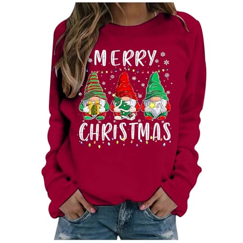 Modaworld Weihnachtliche Basic-Sweatshirts für Damen modisch Rundhalsausschnitt langärmelig Schneeflocken-Druck Pullover Bluse lässiger Druck Sweatshirts Damen von Modaworld
