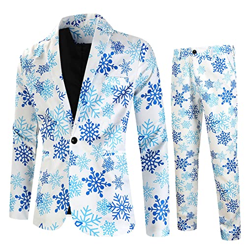 Modaworld Weihnachtsanzüge Herren Set 2 Teilig Slim Fit Verschiedene Drucke Festlich Weihnachten Sakko Blazer Partyanzug Anzugjacke + Anzughose Set von Modaworld